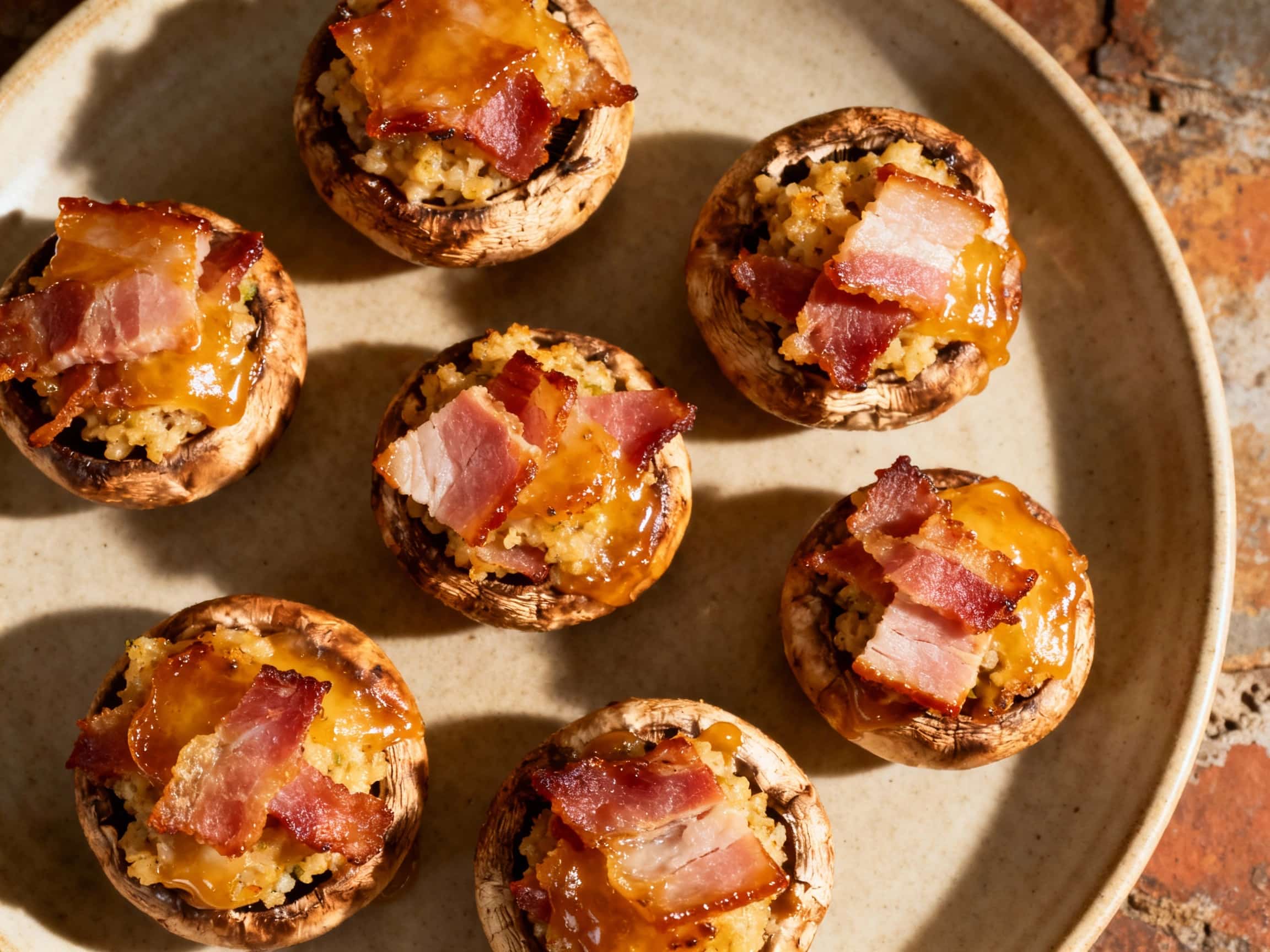 Glazed Ham and Bacon Stuffed Mushrooms