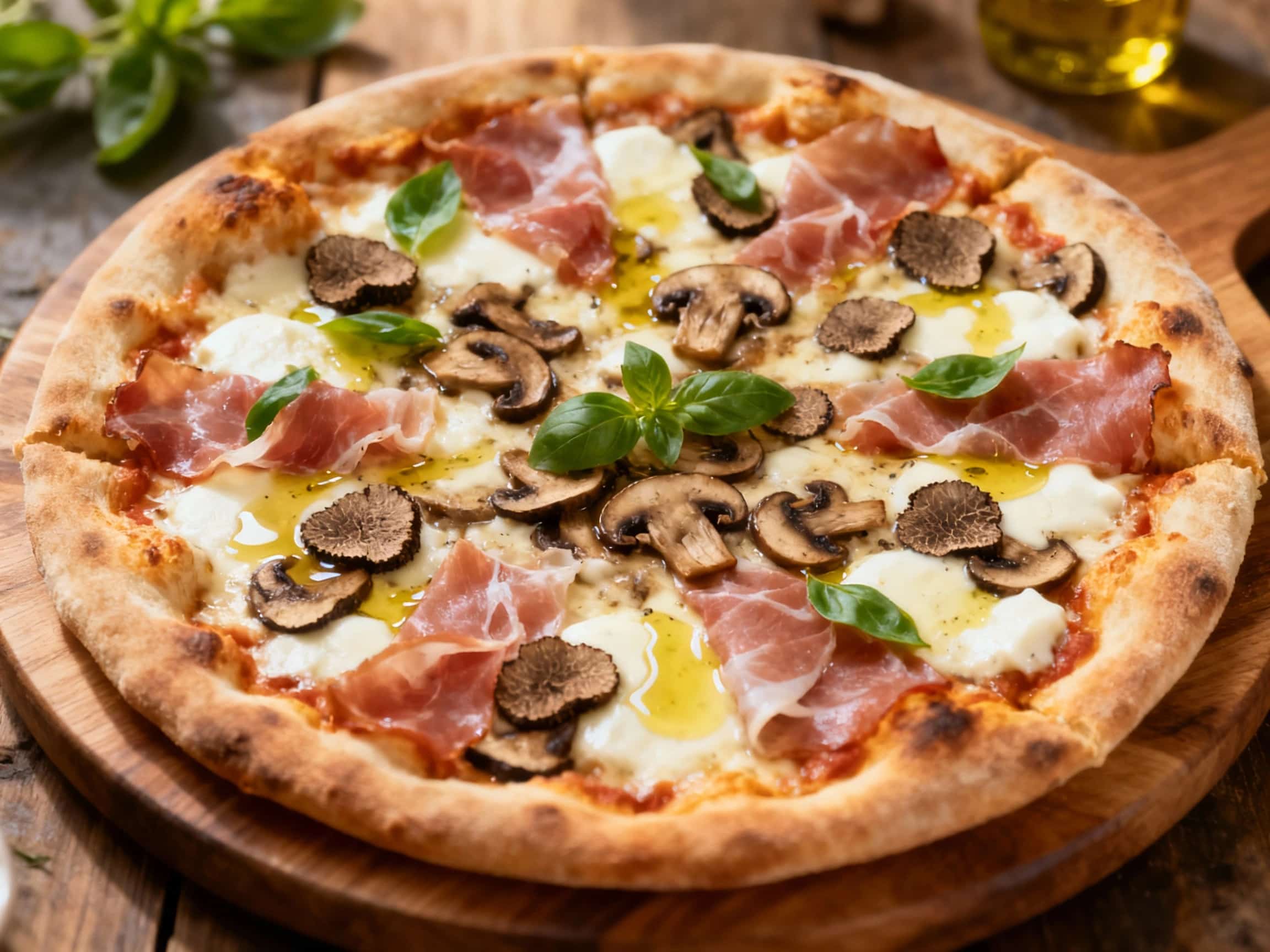 Truffle Mushroom and Prosciutto Thin Crust Pizza