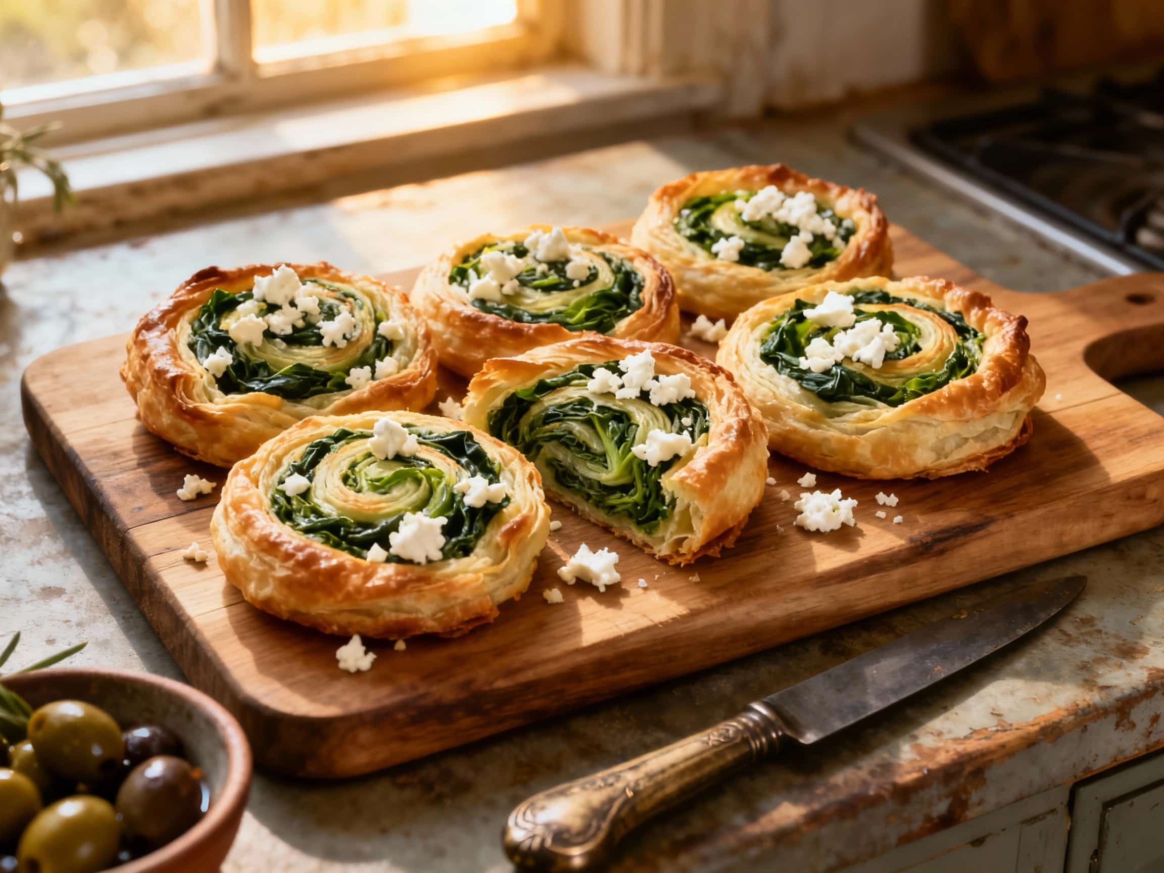 Spinach and Feta Puff Pastry Pinwheels