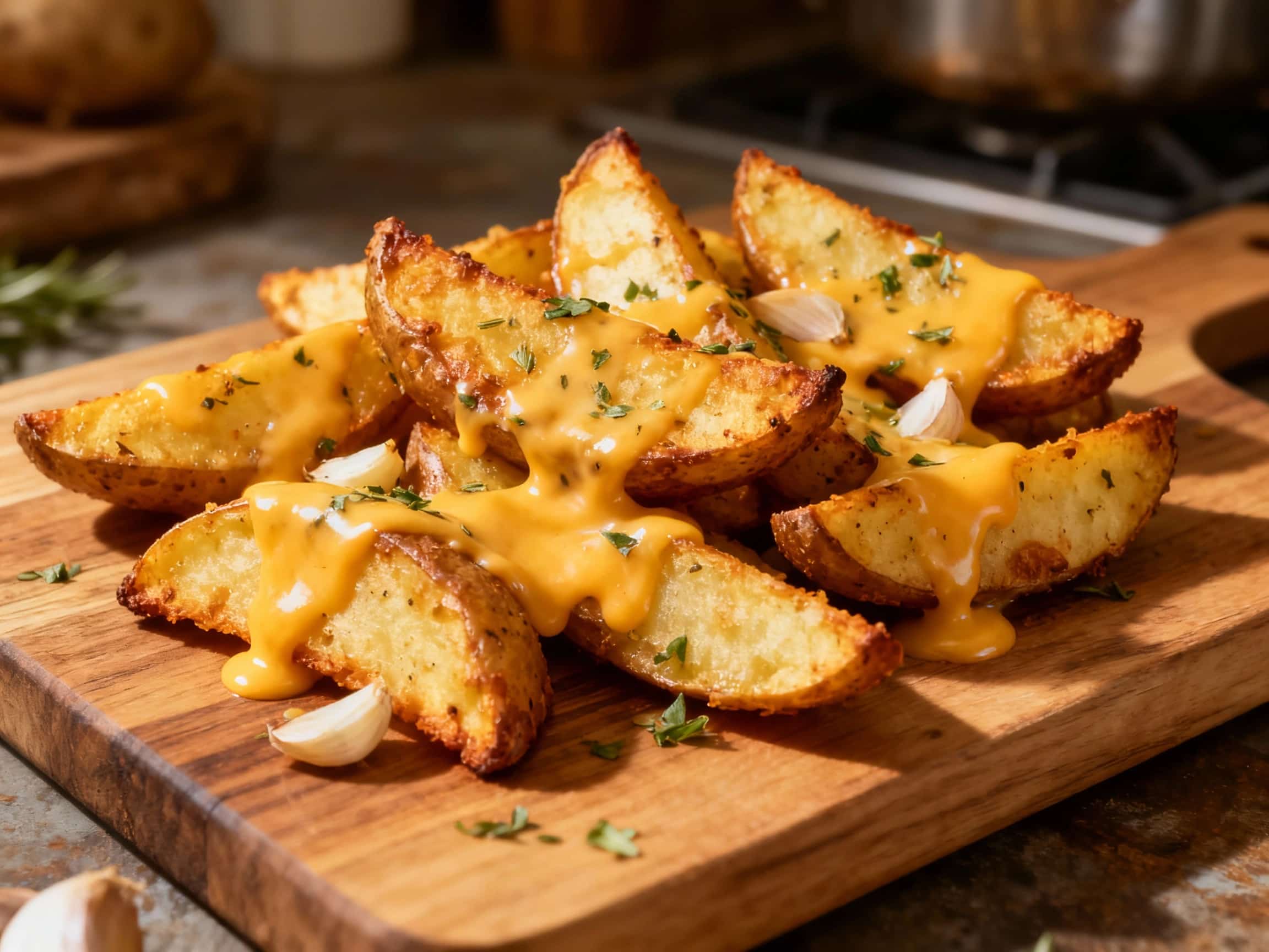 Cheesy Garlic Herb Potato Wedges