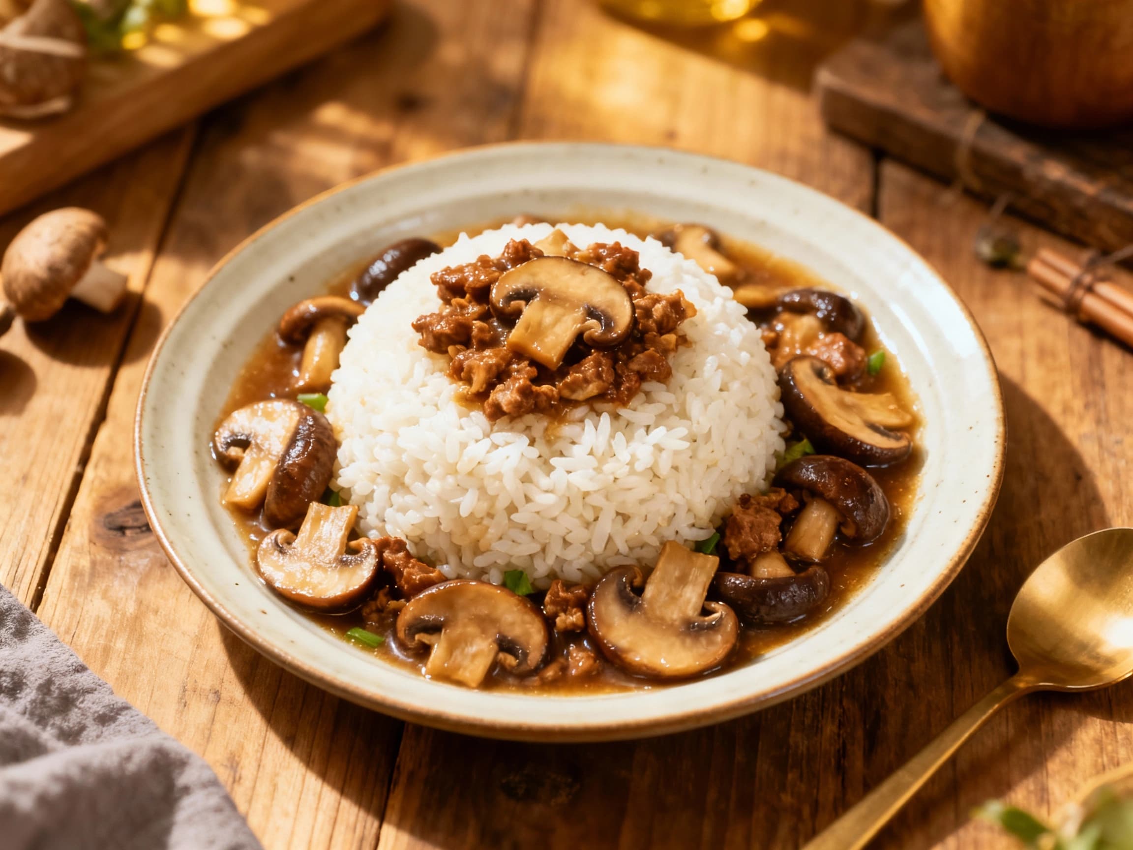 Mushroom Lu Rou (Vegetarian 滷肉飯)
