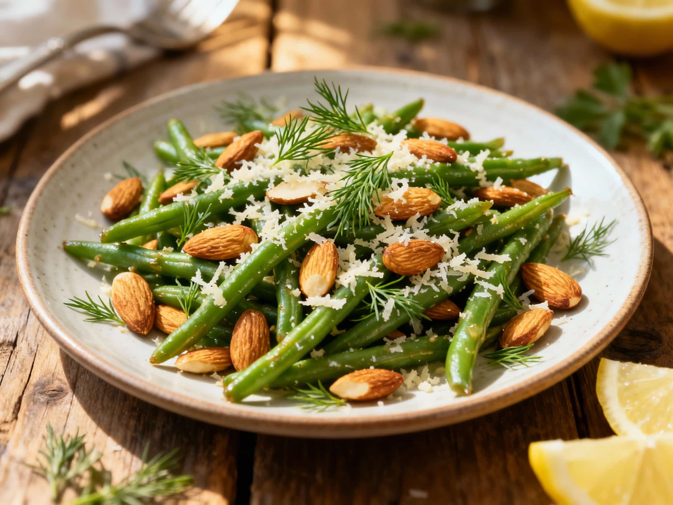 Lemon Dill Parmesan Green Beans Almondine