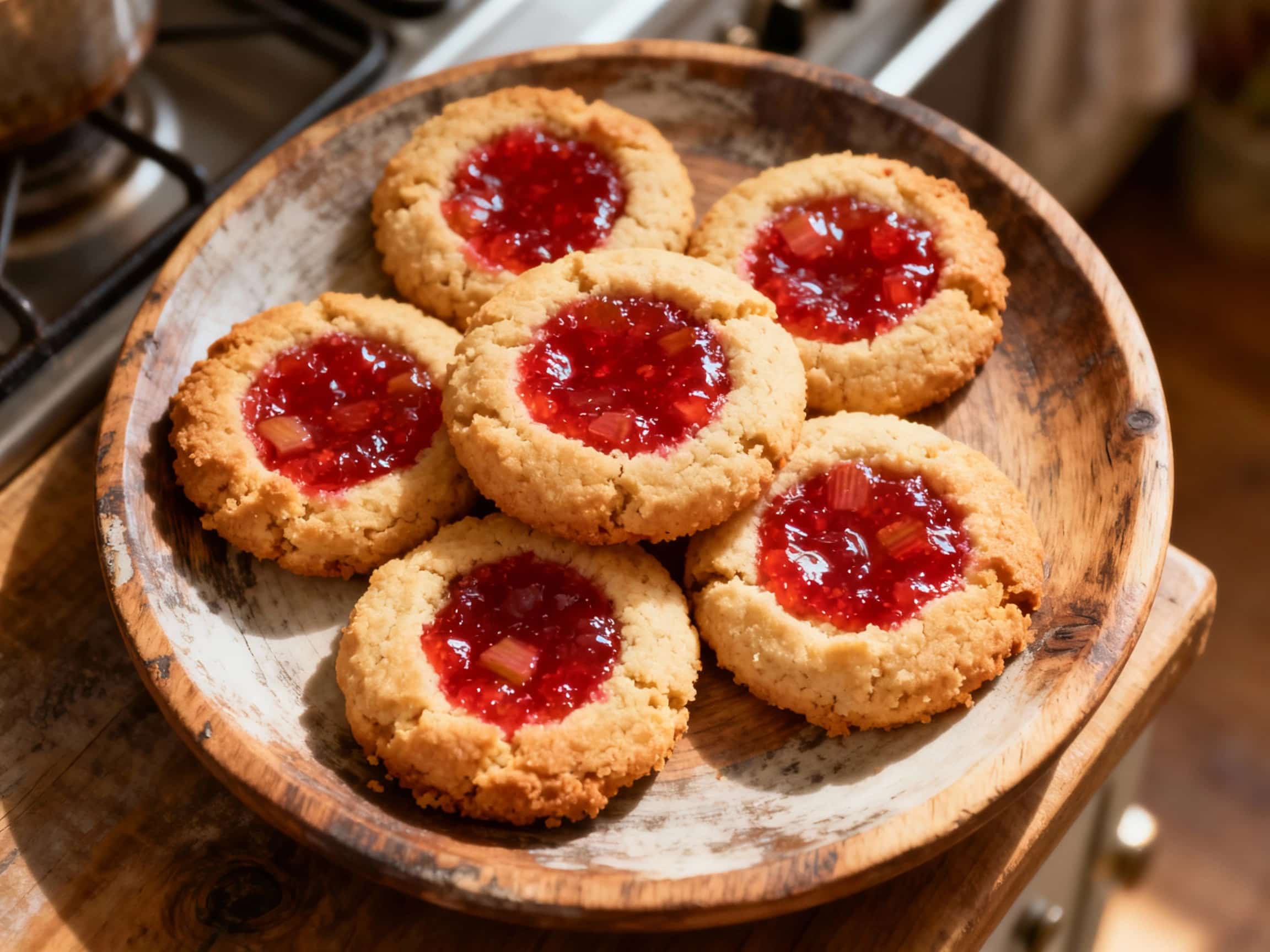 Strawberry Rhubarb Thumbprint Jam Cookies