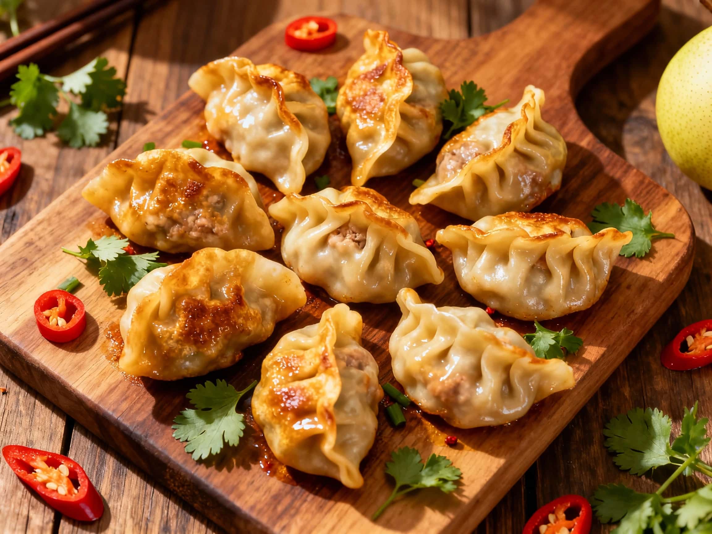 Spicy Asian Pear and Pork Steamed Dumplings