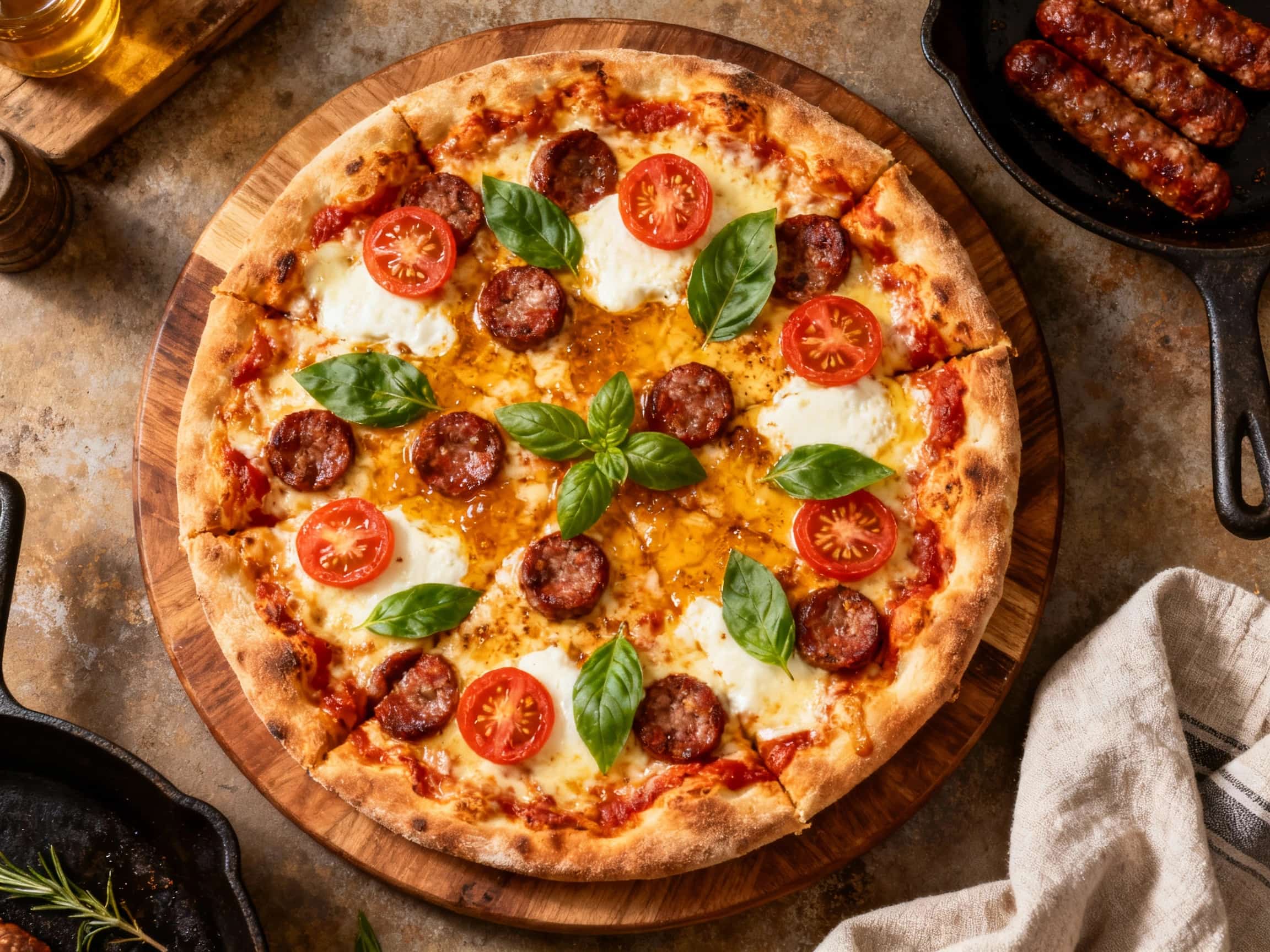 Spicy Honey Margherita Pizza with Hot Italian Sausage