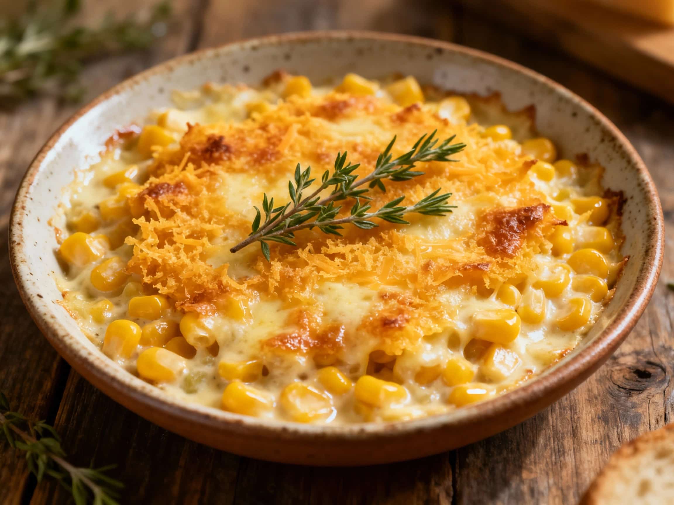 Creamed Corn Gratin with Cheddar and Thyme