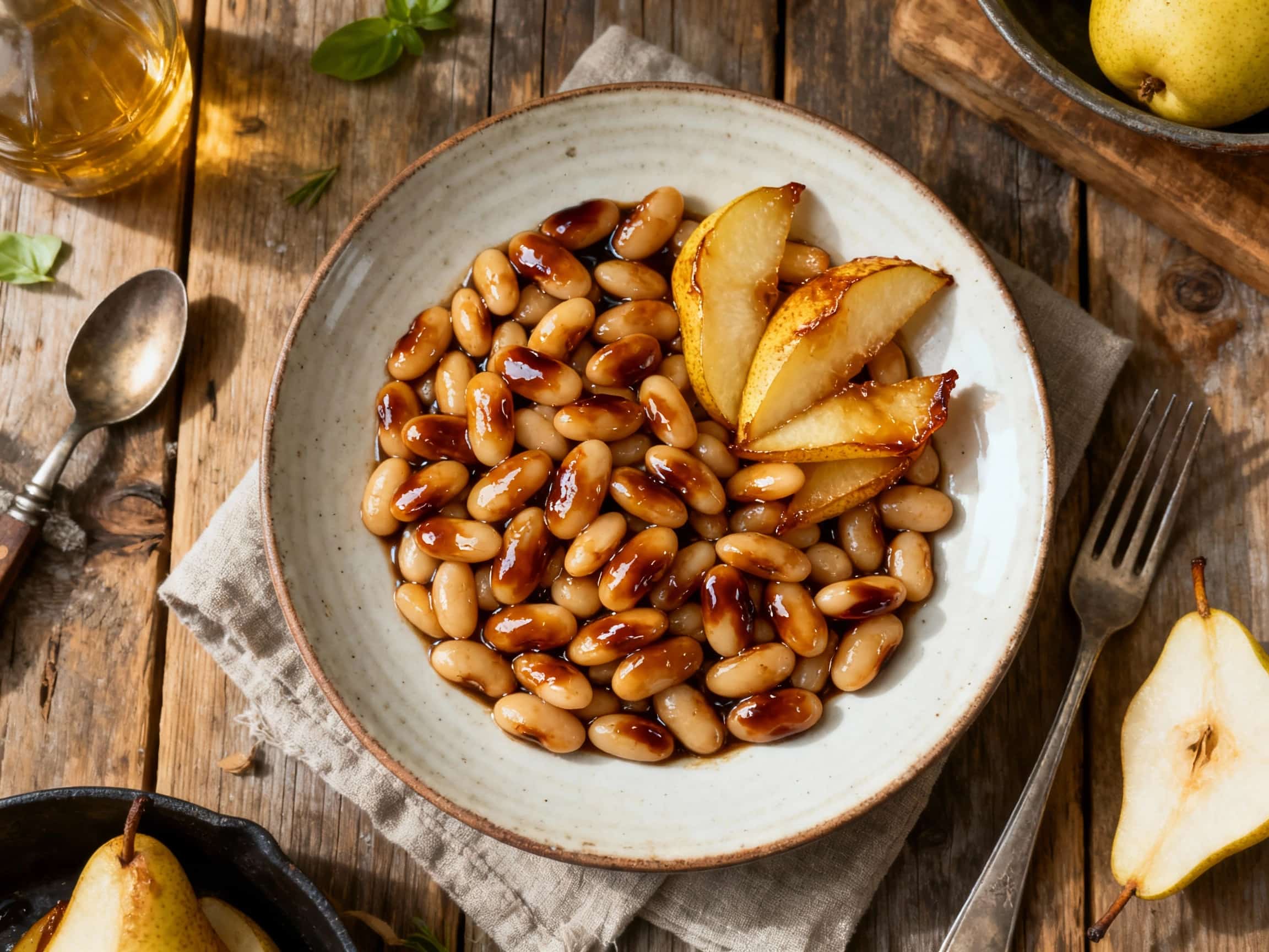 Balsamic Glazed Cannellini Beans with Pears