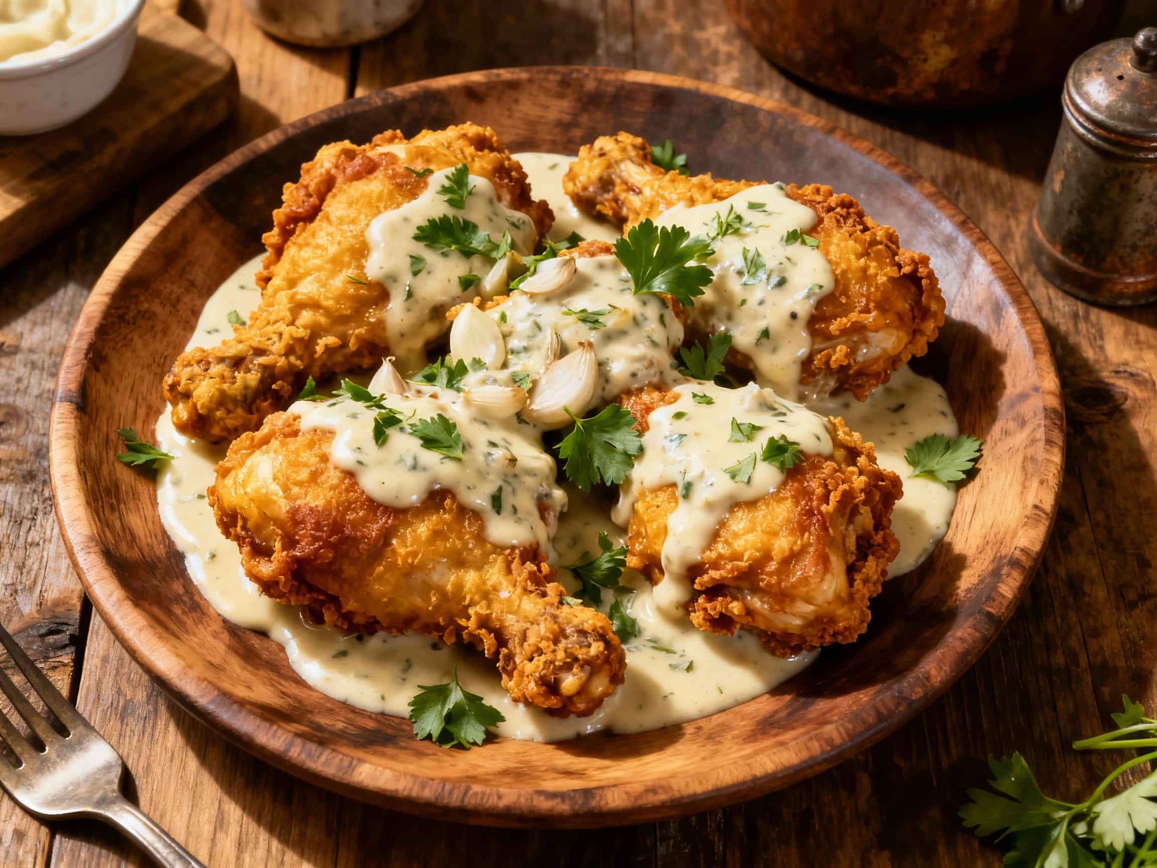 Creamy Garlic Herb Fried Chicken