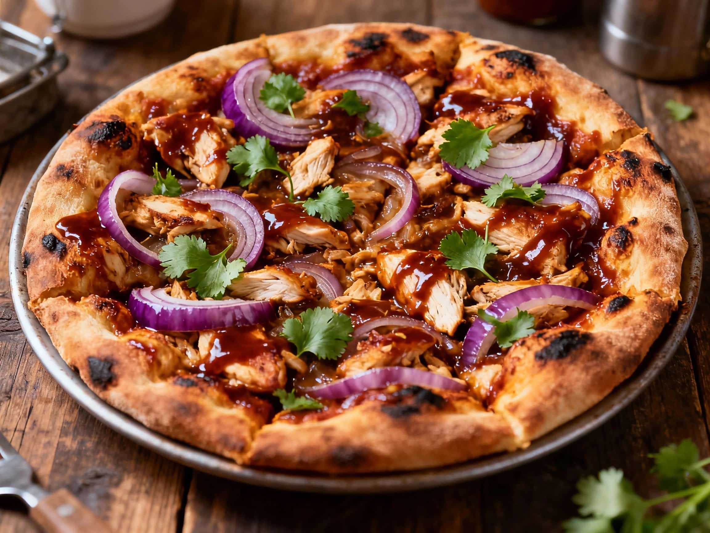 BBQ Chicken and Red Onion Pizza with Cilantro