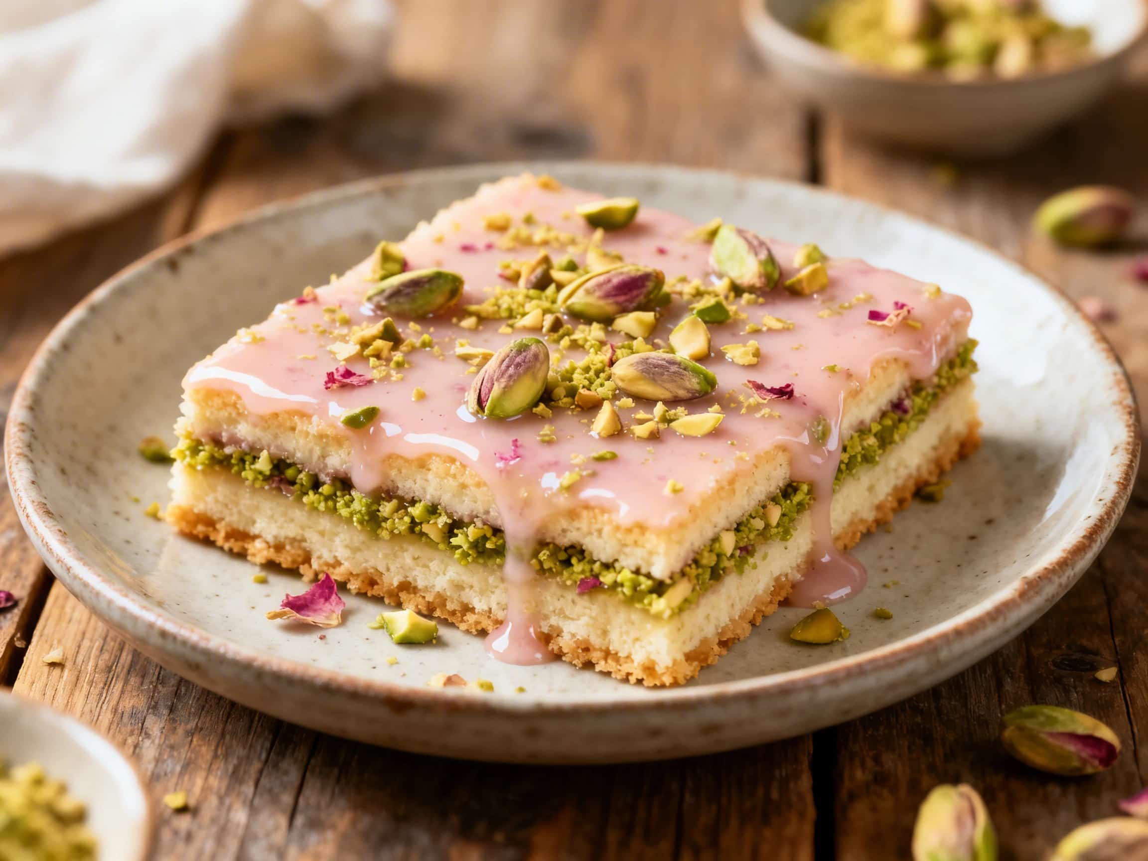 Pistachio Rosewater Shortbread Bars