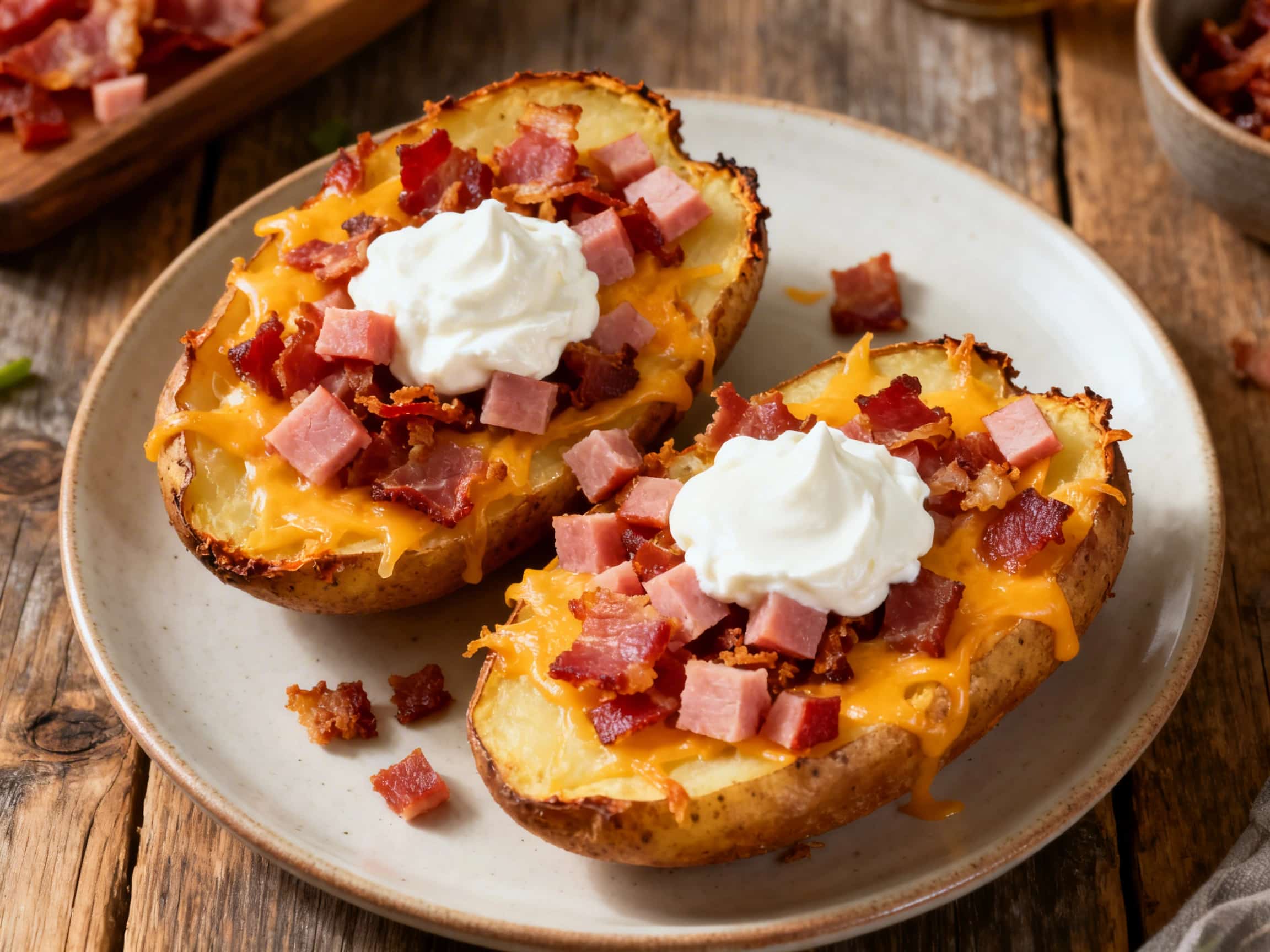 Loaded Bacon and Ham Potato Skins