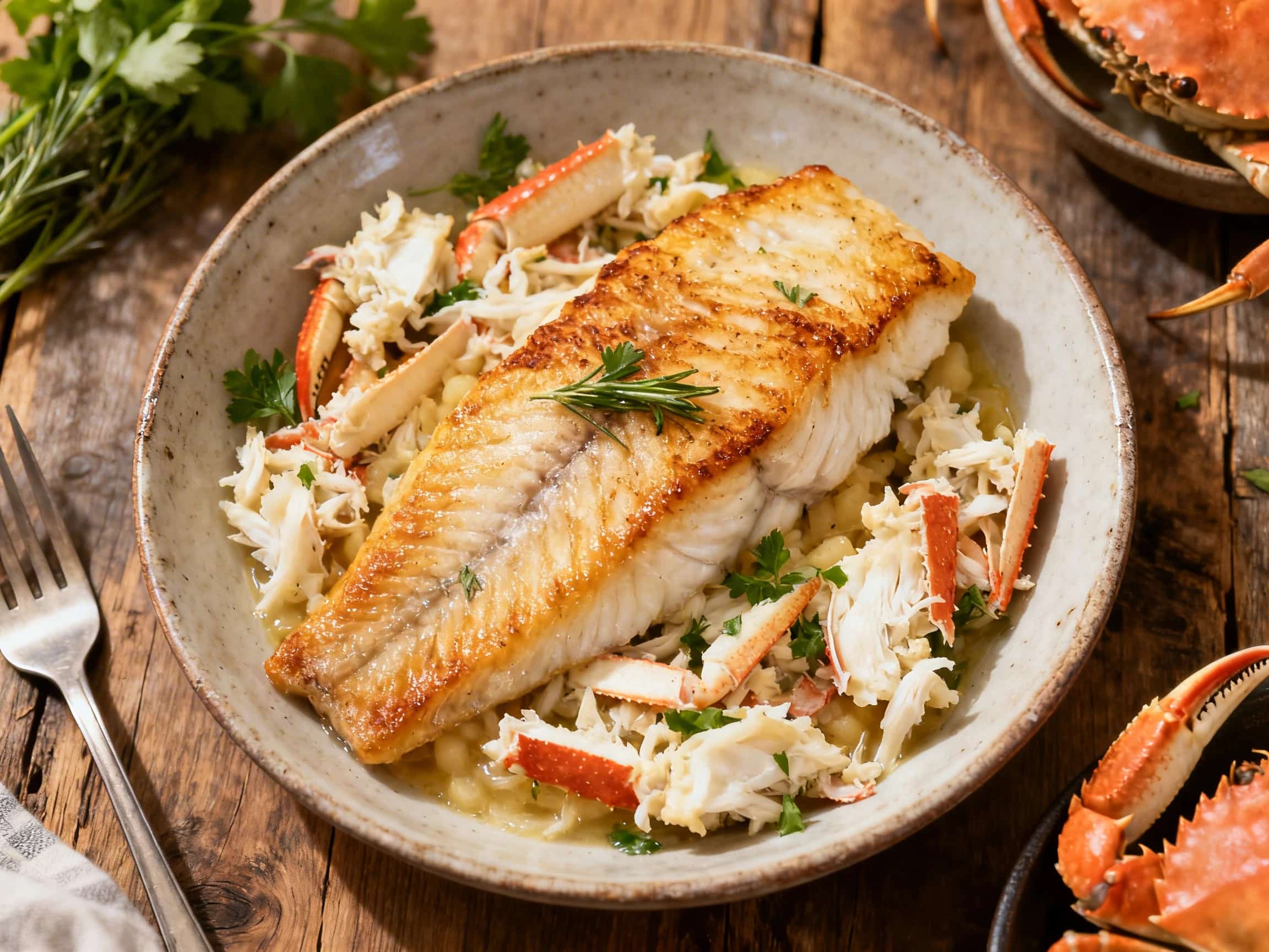 Ocean Whitefish and Crab Entrée