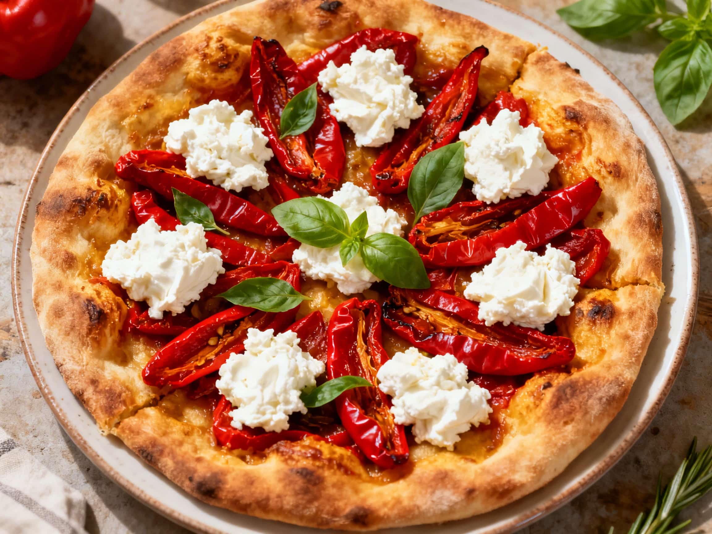 Whipped Feta and Roasted Red Pepper Greek Pizza