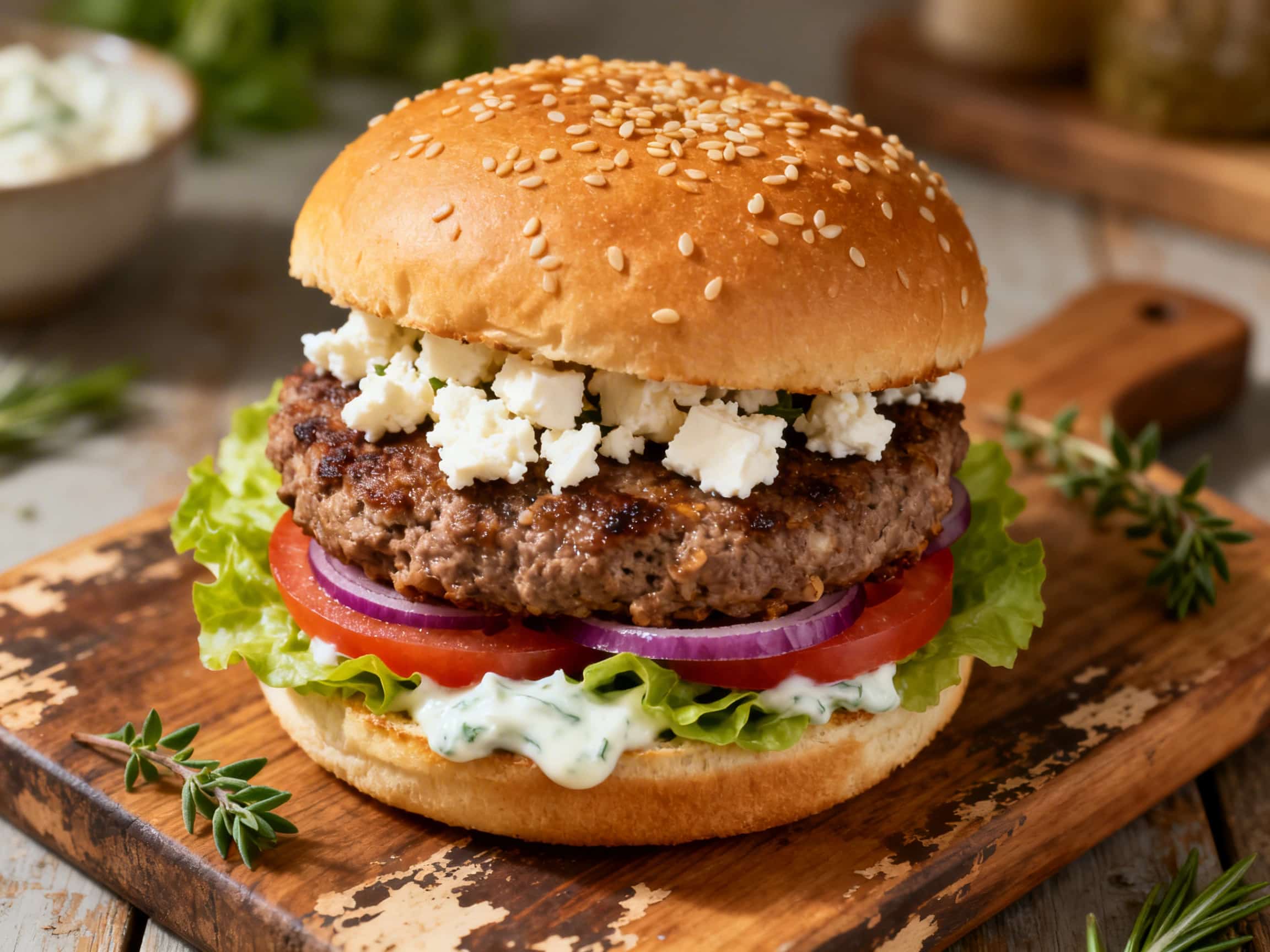 Greek Lamb & Beef Burger with Feta
